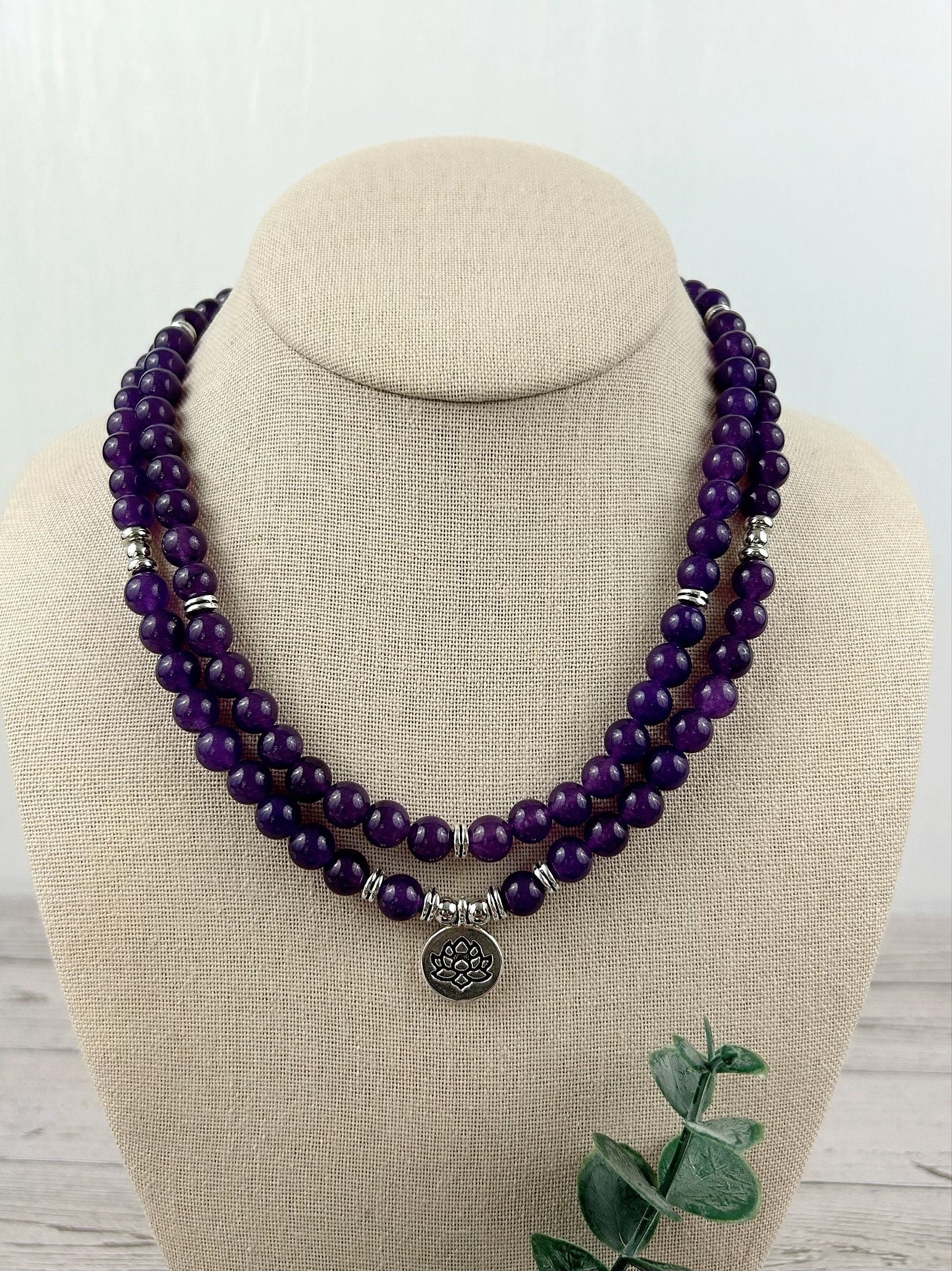 108 Mala Beads Necklace, Purple Chalcedony Japa Mala, Prayer Beads Necklace, 108 Mala Beads Bracelet, Meditation Necklace, Handmade Jewelry