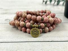 108 Mala Necklace, Japa Mala, Prayer Beads, 108 Mala Beads Bracelet, Meditation Necklace, Rhodochrosite Mala, Handmade Jewelry