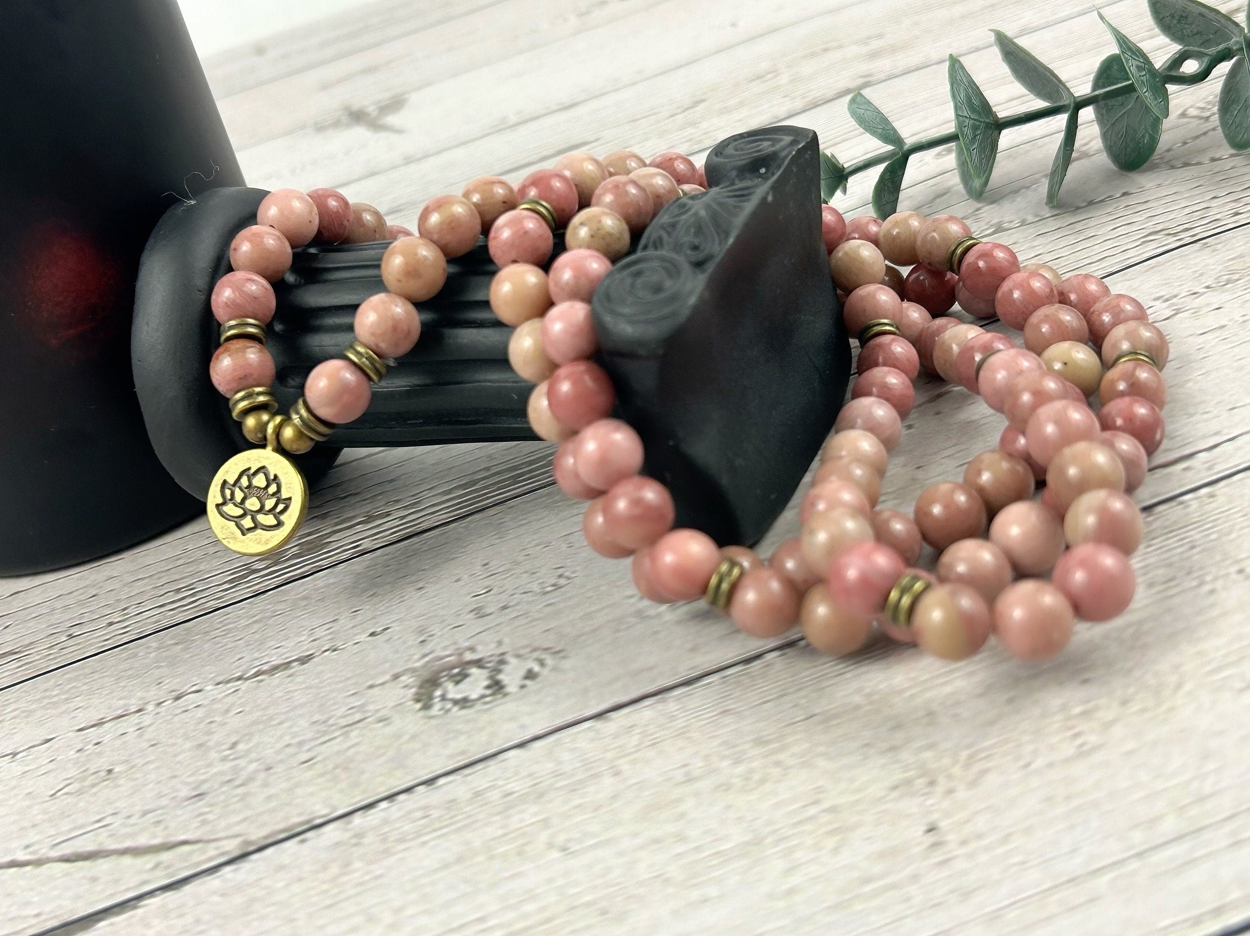 108 Mala Necklace, Japa Mala, Prayer Beads, 108 Mala Beads Bracelet, Meditation Necklace, Rhodochrosite Mala, Handmade Jewelry