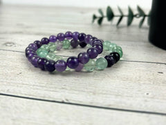 Amethyst Bracelet, Set of 2 Energy Bracelets, Fluorite Gemstone Bracelet, Protection Bracelet, Positivity Bracelet, Gemstone Bracelet