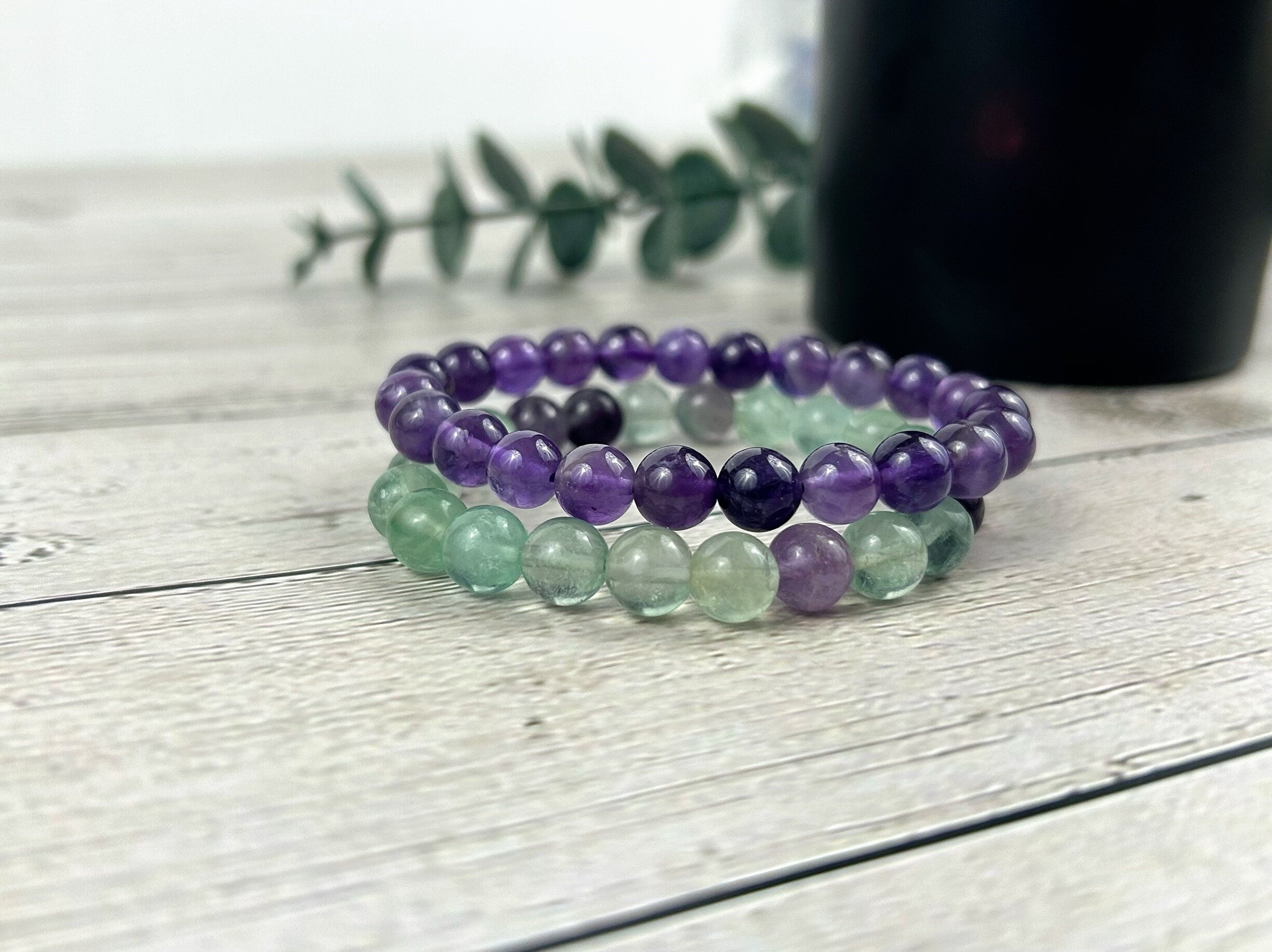 Amethyst Bracelet, Set of 2 Energy Bracelets, Fluorite Gemstone Bracelet, Protection Bracelet, Positivity Bracelet, Gemstone Bracelet