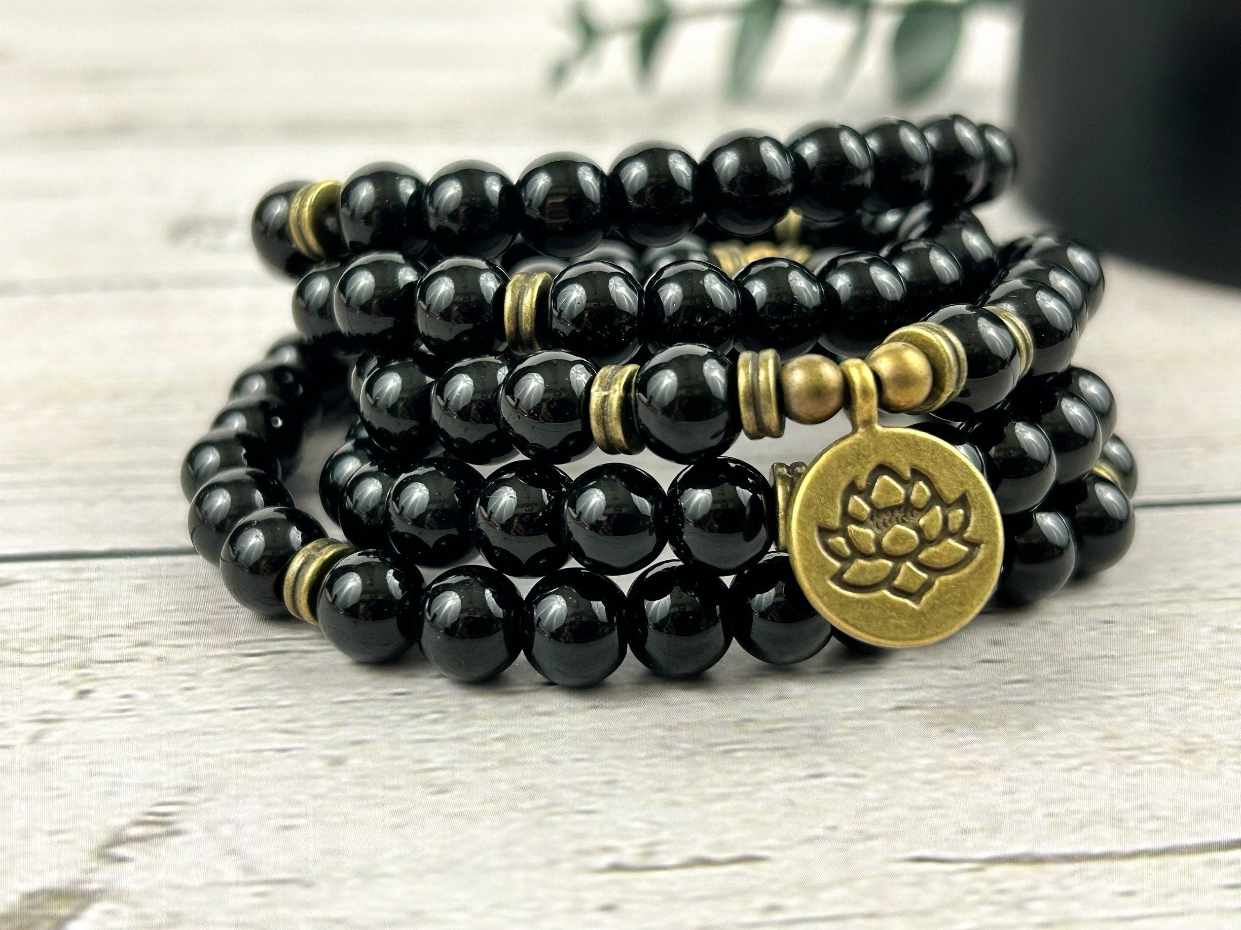 108 Mala Beads Necklace, Black Tourmaline Necklace, Prayer Beads Necklace, 108 Mala Beads Bracelet, Meditation Necklace, Handmade Jewelry