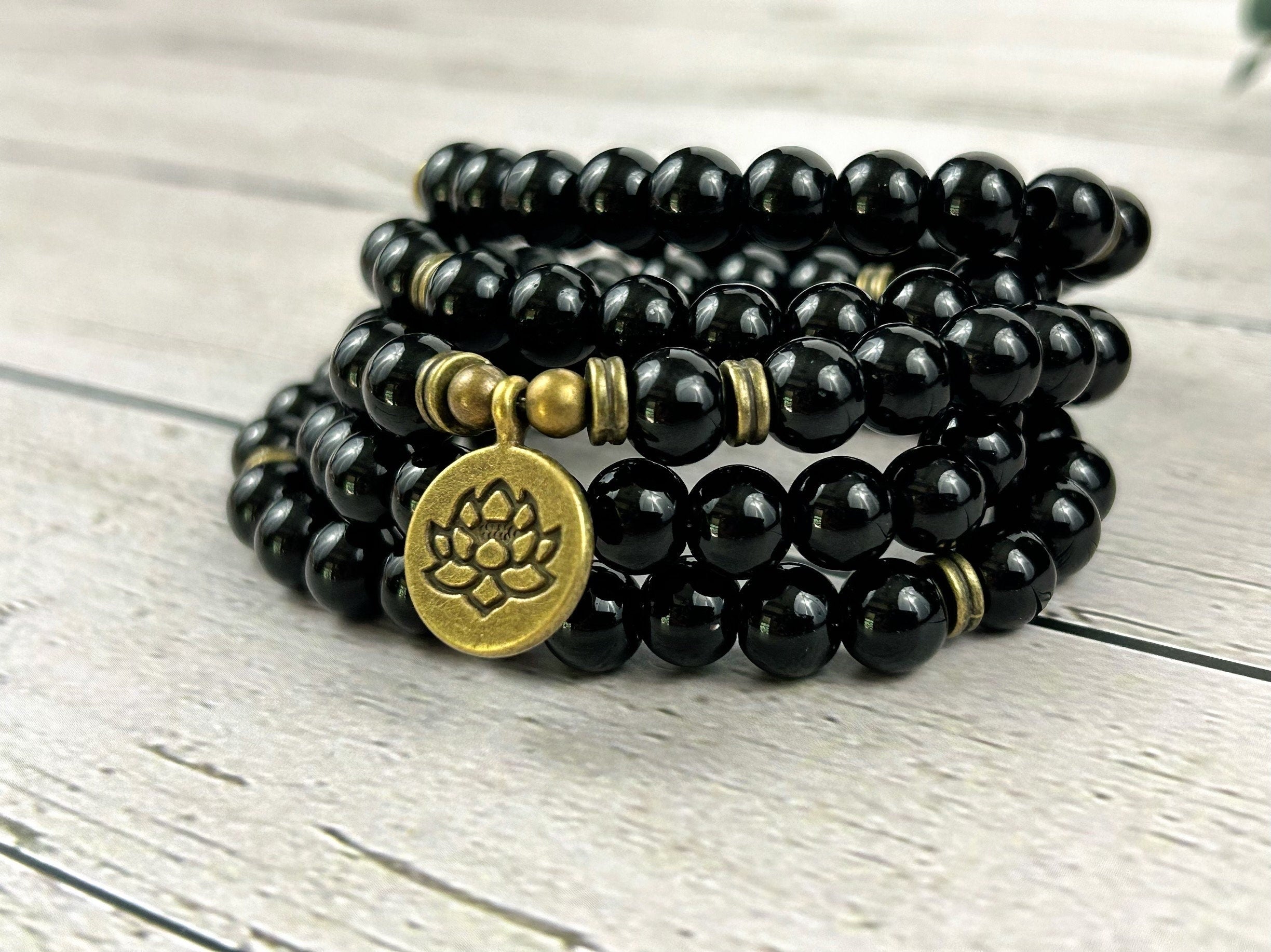 108 Mala Beads Necklace, Black Tourmaline Necklace, Prayer Beads Necklace, 108 Mala Beads Bracelet, Meditation Necklace, Handmade Jewelry
