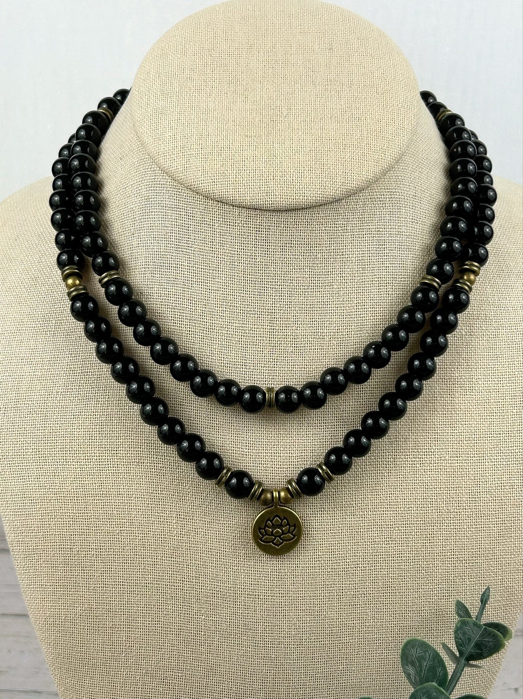 108 Mala Beads Necklace, Black Tourmaline Necklace, Prayer Beads Necklace, 108 Mala Beads Bracelet, Meditation Necklace, Handmade Jewelry