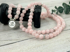 108 Mala Necklace, Prayer Beads,Rose Quartz Japa Mala, Meditation Necklace, Handmade Jewelry