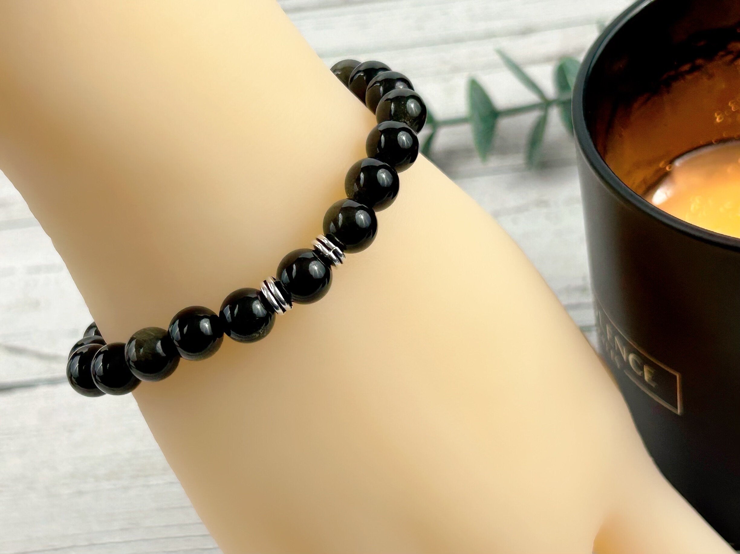Protection Bracelet, Golden Obsidian Bracelet, Natural Stone Bracelet, Beaded Bracelet, Gemstone Bracelet, Gift for Her, Gift for Him