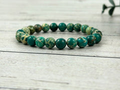 Teal Green Jasper Bracelet, Green Beaded Bracelet, Gemstone Bracelet, Birthday Gift for Her, Gift for Him