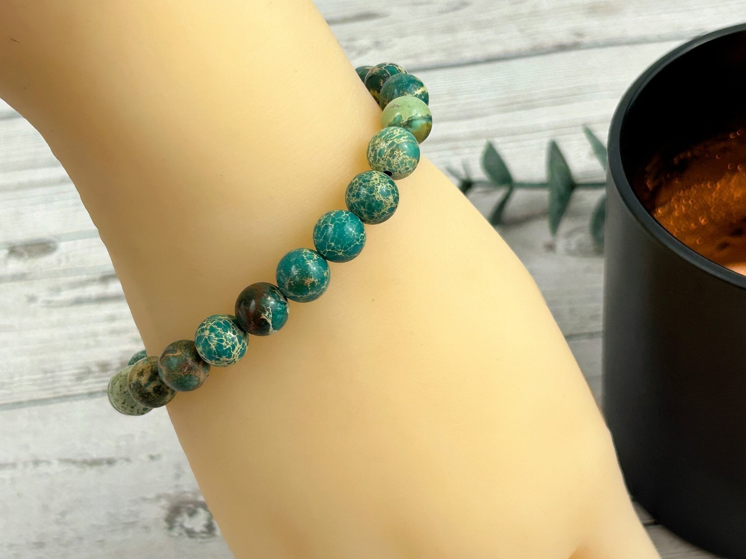 Teal Green Jasper Bracelet, Green Beaded Bracelet, Gemstone Bracelet, Birthday Gift for Her, Gift for Him