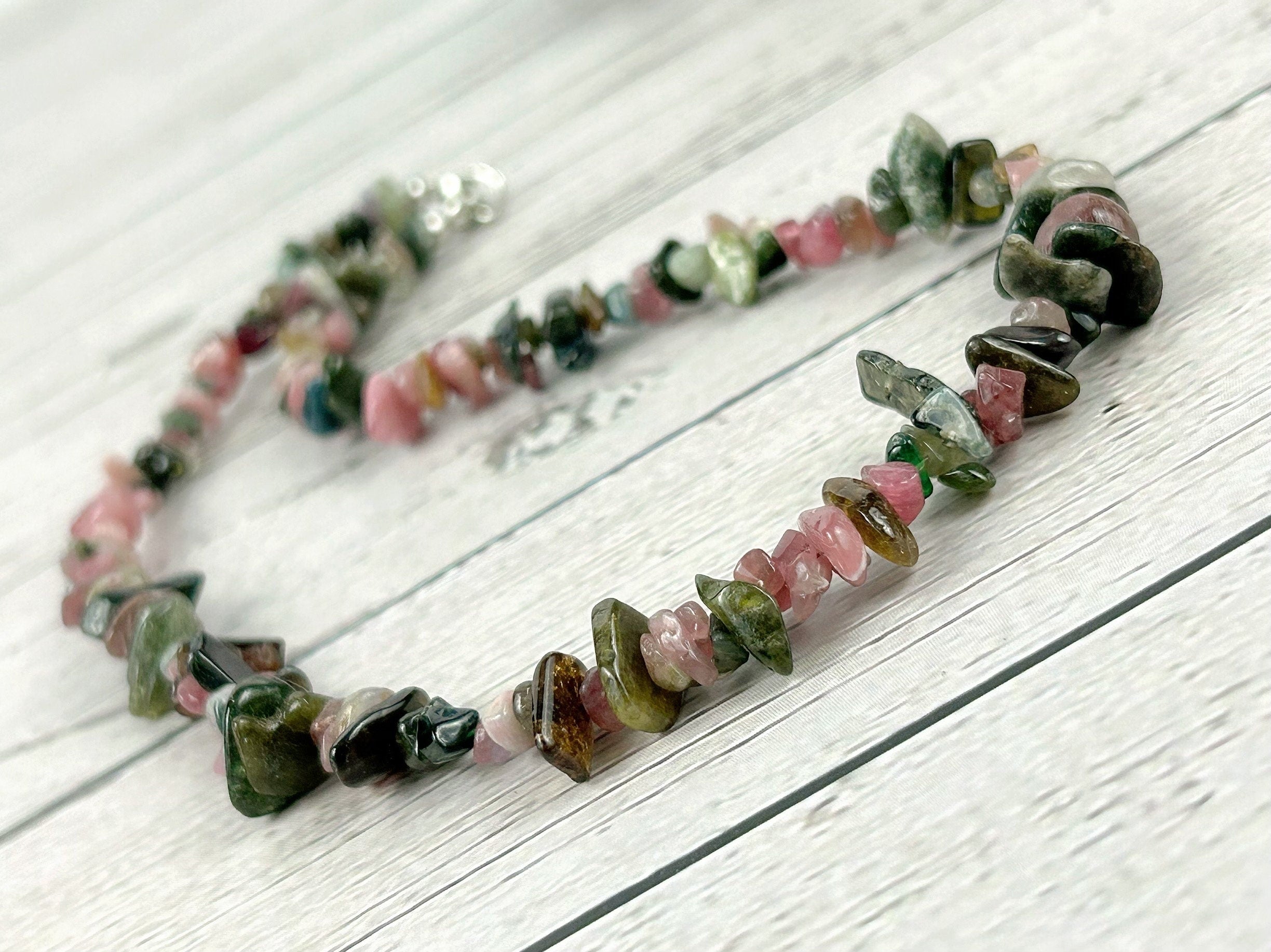Tourmaline Necklace, Beaded Choker, Tourmaline Choker Necklace, Gemstone Chip Necklace, Boho Necklace, Handmade Jewelry, Feminine Jewelry