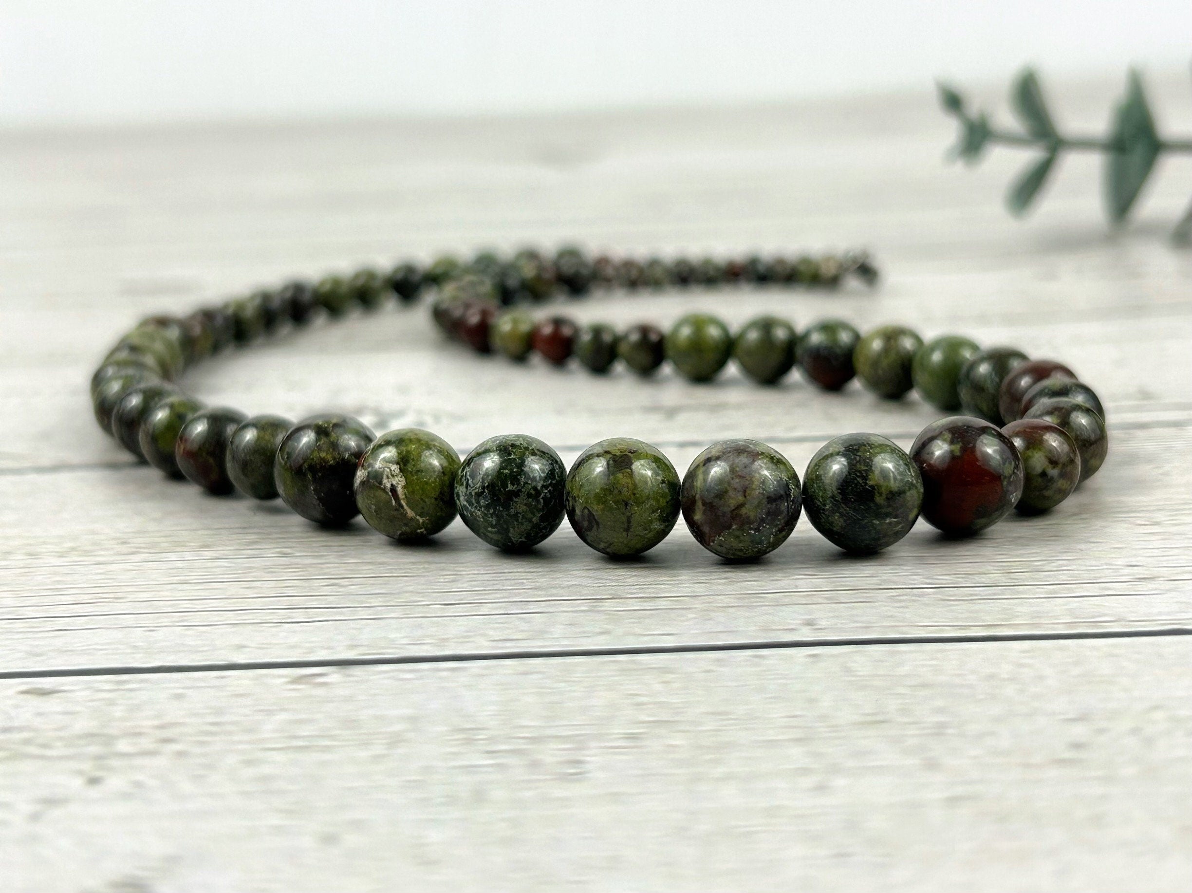 Dragon Bloodstone Necklace, Green Beaded Necklace, Gift for Her, Gemstones Jewelry, Healing stone Necklace,Natural Stone Necklace