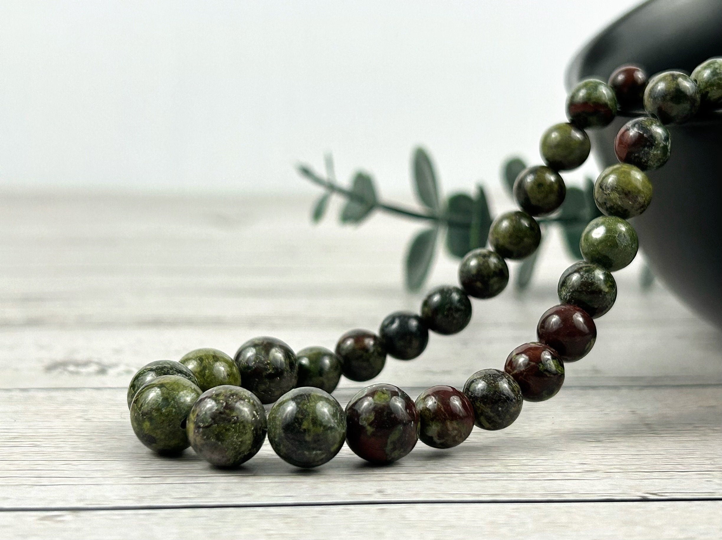 Dragon Bloodstone Necklace, Green Beaded Necklace, Gift for Her, Gemstones Jewelry, Healing stone Necklace,Natural Stone Necklace