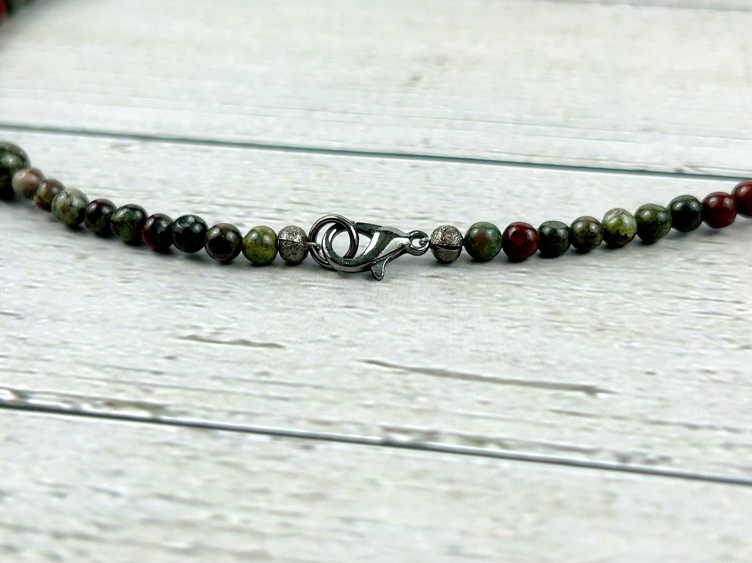 Dragon Bloodstone Necklace, Green Beaded Necklace, Gift for Her, Gemstones Jewelry, Healing stone Necklace,Natural Stone Necklace