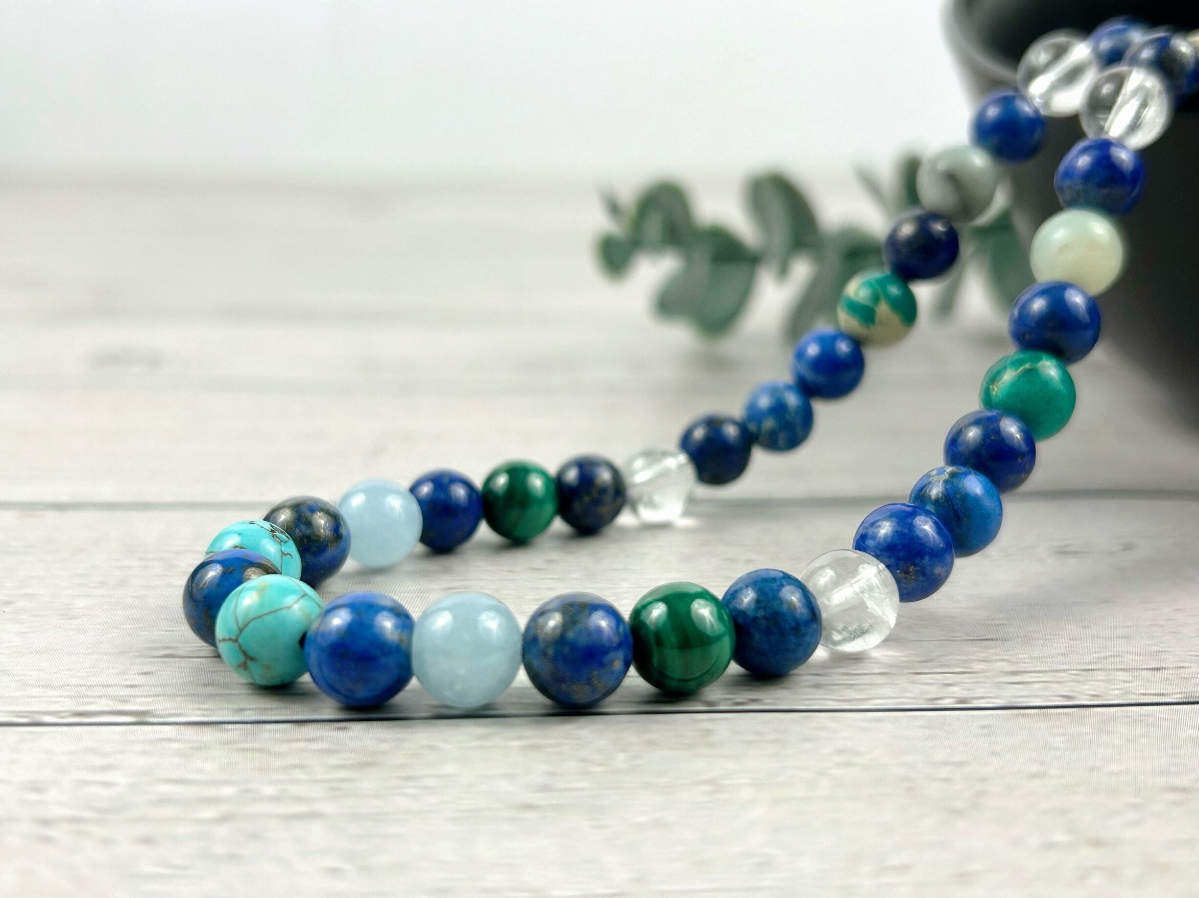 Mix Gemstones Necklace, Lapis Lazuli, Beaded Necklace, Turquoise, Imperial Jasper, Malachite, Aquamarine, Clear Quartz, Amazonite,Moss Agate