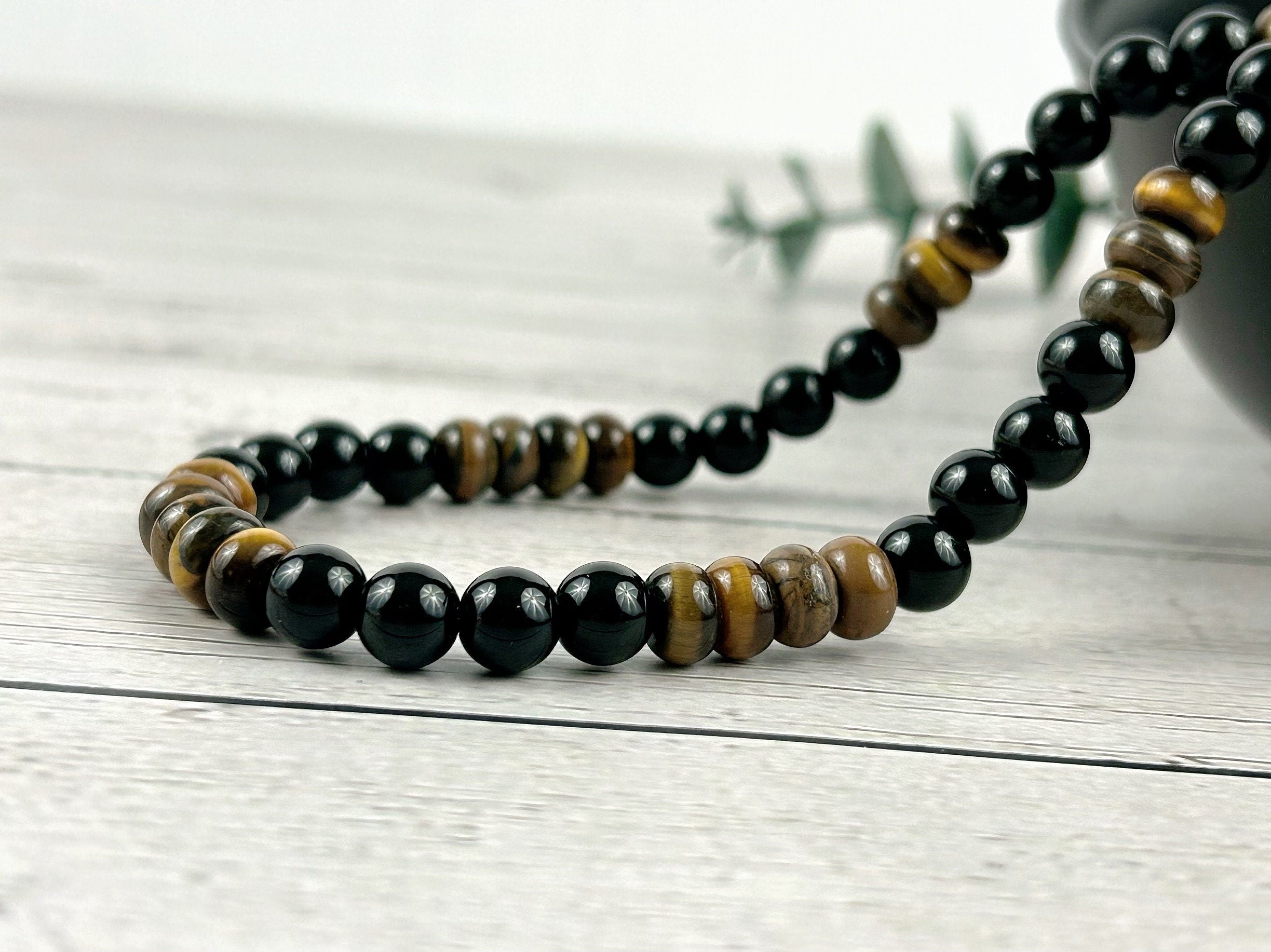 Protection Necklace, Tiger Eye, Black Onyx, Gemstone Necklace, Energy Necklace, Healing Necklace, Crystal Necklace,Gift for Her,Gift for Him