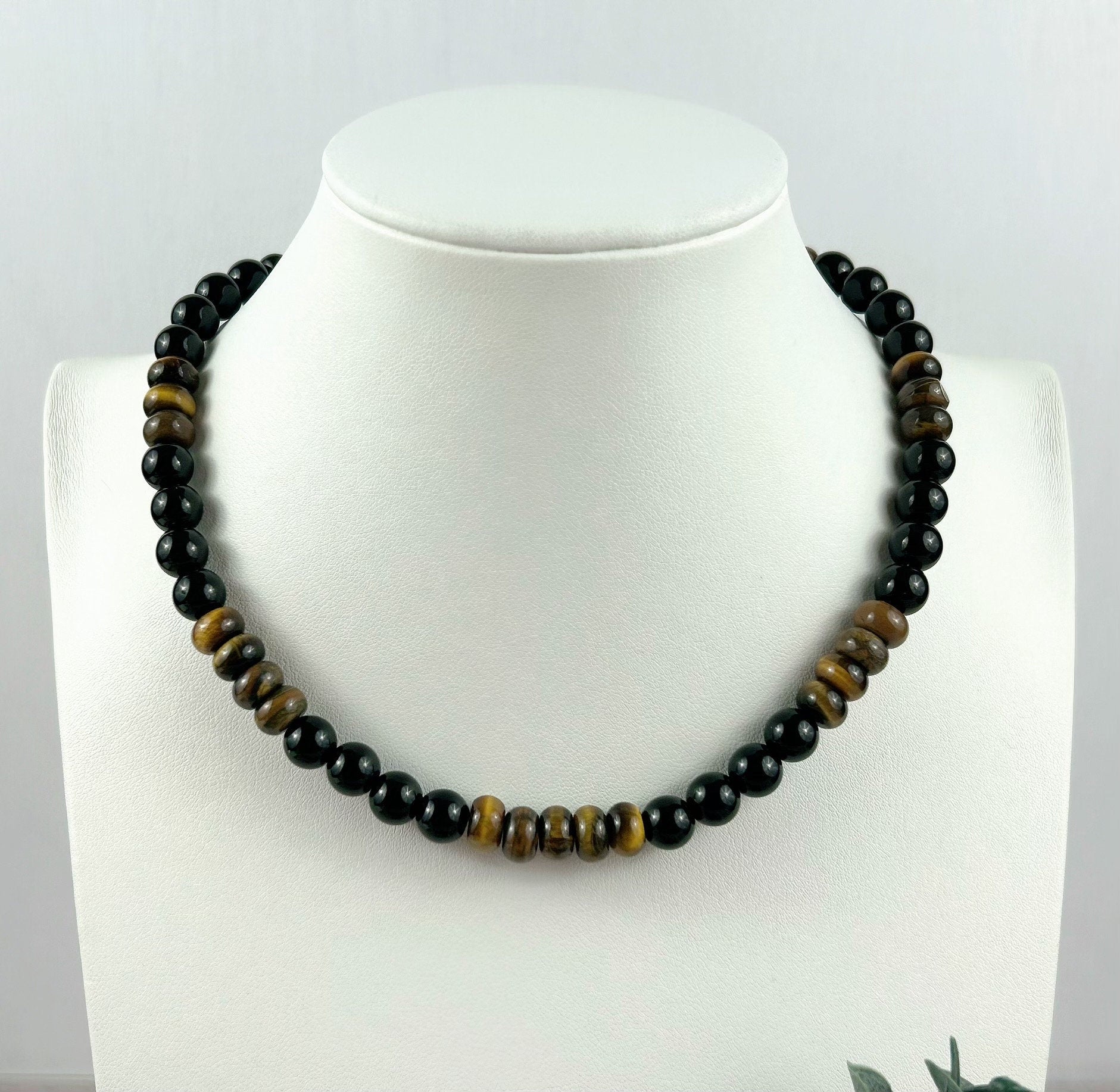 Protection Necklace, Tiger Eye, Black Onyx, Gemstone Necklace, Energy Necklace, Healing Necklace, Crystal Necklace,Gift for Her,Gift for Him