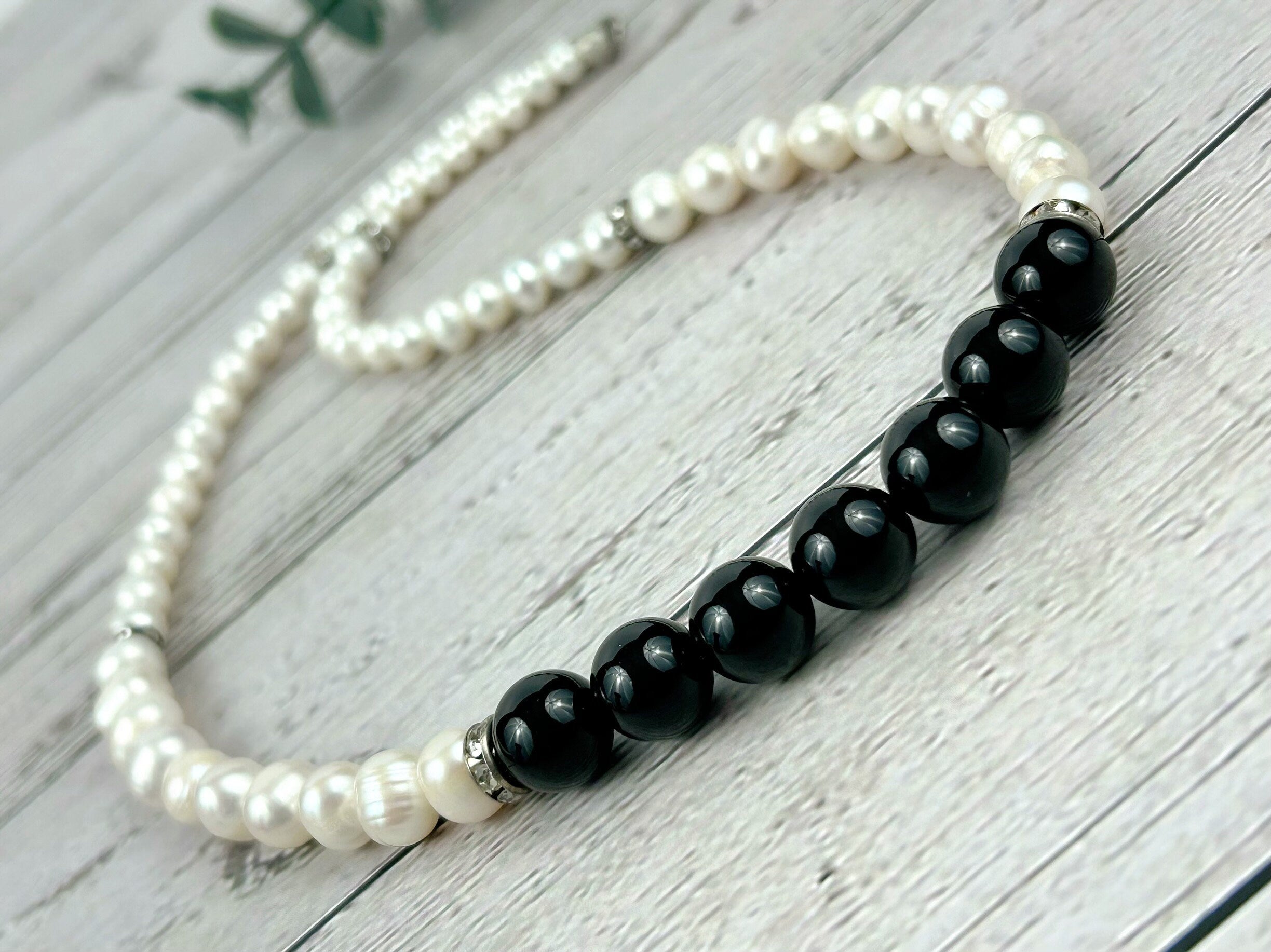 Black Onyx Necklace, Freshwater Pearl Necklace, Choker Necklace, Classic Necklace, Handmade Jewelry, Women Necklace, Gift For Her