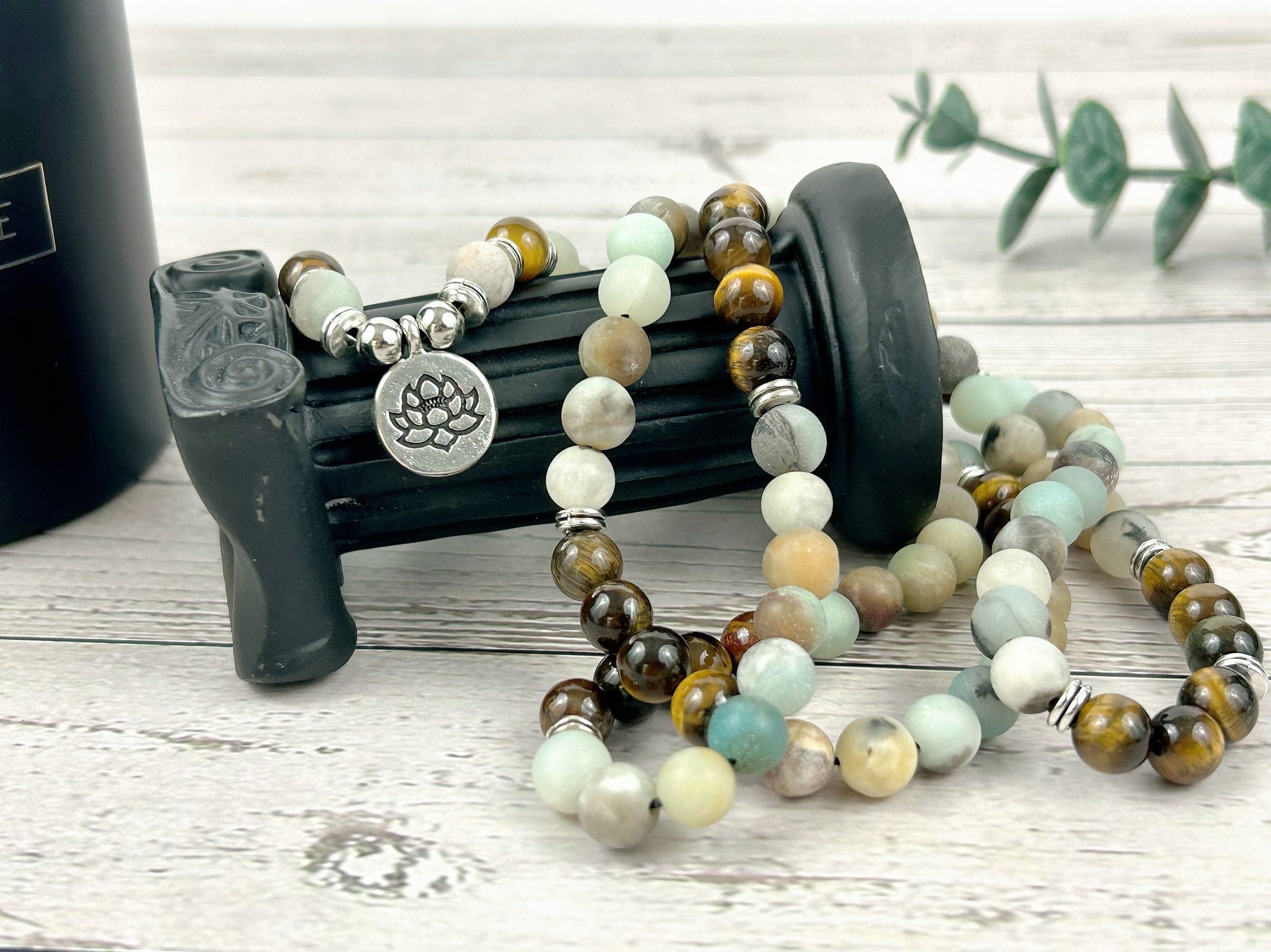 108 Mala Necklace, Amazonite Necklace, Tiger Eye Meditation Mala, Prayer Beads Necklace, Japa Mala,108 Mala Beads Bracelet, Handmade Jewelry