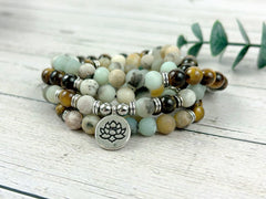 108 Mala Necklace, Amazonite Necklace, Tiger Eye Meditation Mala, Prayer Beads Necklace, Japa Mala,108 Mala Beads Bracelet, Handmade Jewelry