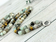 108 Mala Necklace, Amazonite Necklace, Tiger Eye Meditation Mala, Prayer Beads Necklace, Japa Mala,108 Mala Beads Bracelet, Handmade Jewelry