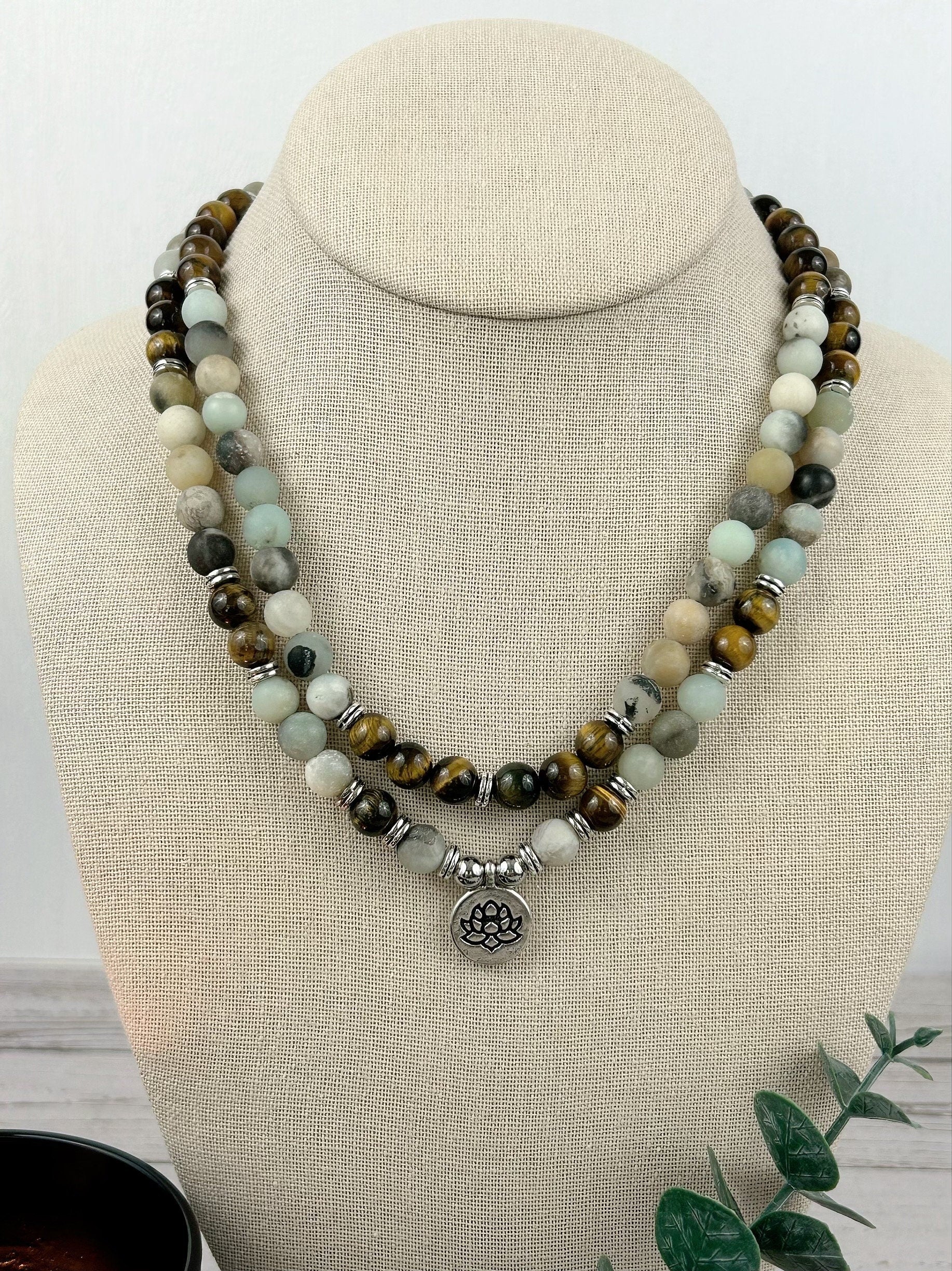 108 Mala Necklace, Amazonite Necklace, Tiger Eye Meditation Mala, Prayer Beads Necklace, Japa Mala,108 Mala Beads Bracelet, Handmade Jewelry