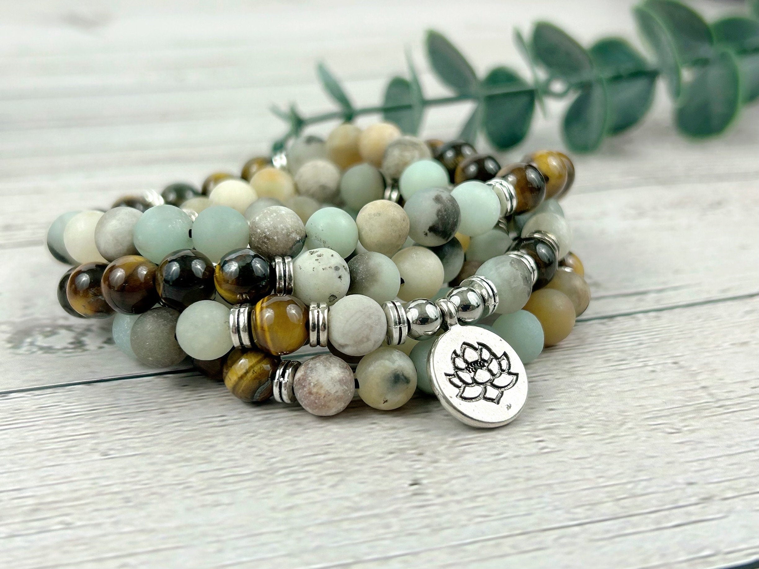 108 Mala Necklace, Amazonite Necklace, Tiger Eye Meditation Mala, Prayer Beads Necklace, Japa Mala,108 Mala Beads Bracelet, Handmade Jewelry