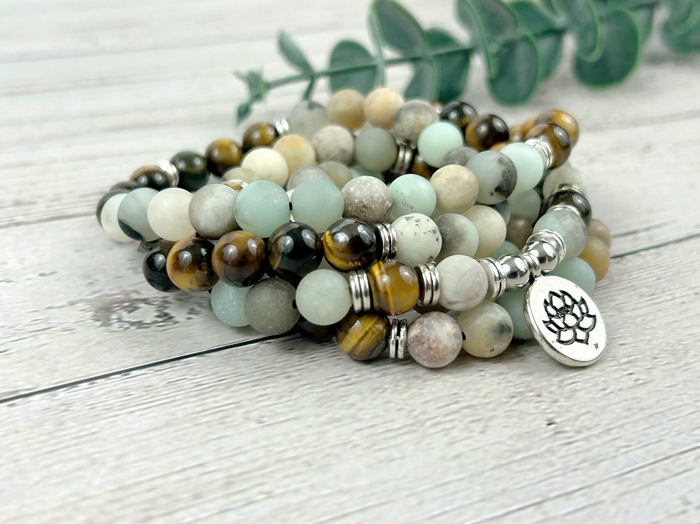 108 Mala Necklace, Amazonite Necklace, Tiger Eye Meditation Mala, Prayer Beads Necklace, Japa Mala,108 Mala Beads Bracelet, Handmade Jewelry