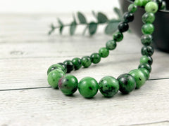 Ruby Zoisite Necklace, Beaded Necklace, Handmade Jewelry, Green Beaded Necklace, Energy Necklace, Natural Stone Necklace, Elegant Necklace