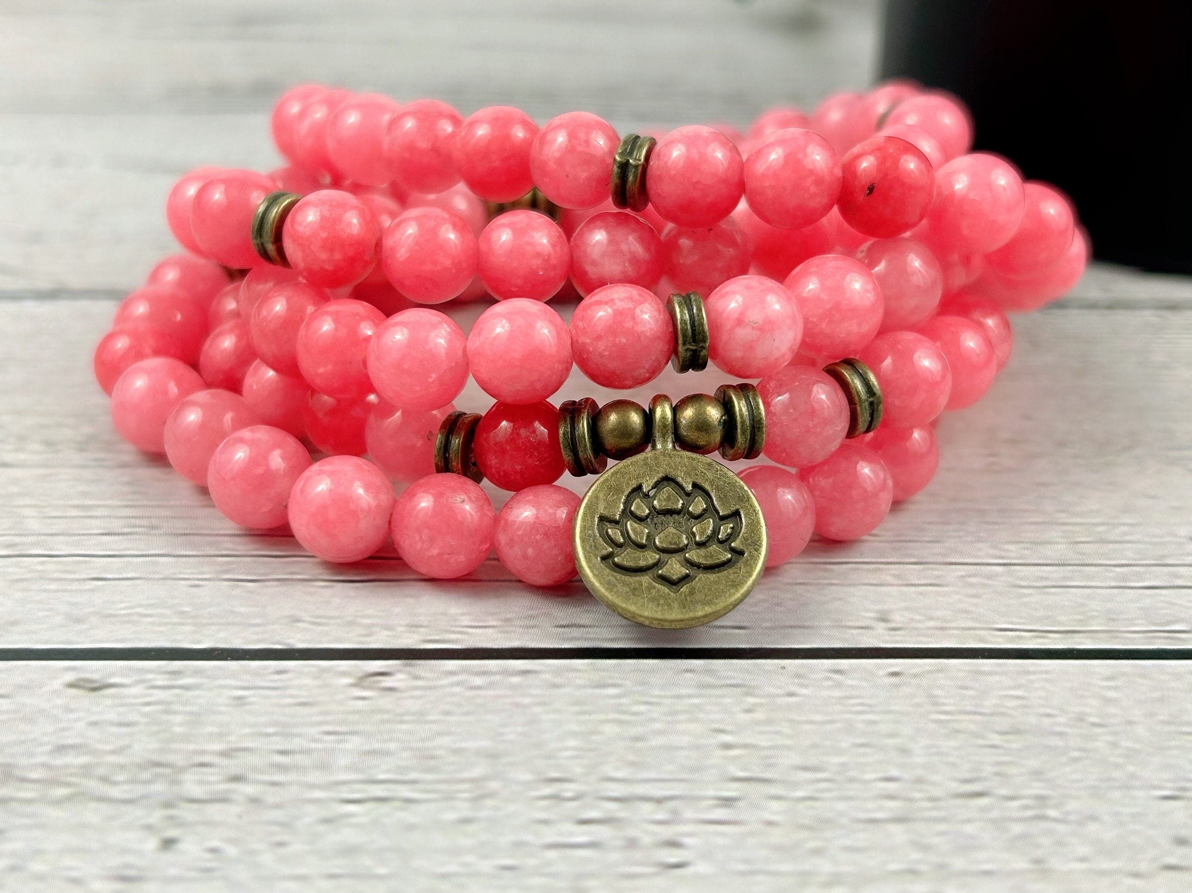 Japa Mala, 108 Mala Beads Necklace, Pink Chalcedony Mala Necklace, Prayer Beads Necklace, Mala Beads Bracelet, Meditation Necklace, Handmade