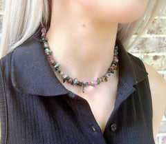 Tourmaline Necklace, Beaded Choker, Tourmaline Choker Necklace, Gemstone Chip Necklace, Boho Necklace, Handmade Jewelry, Feminine Jewelry