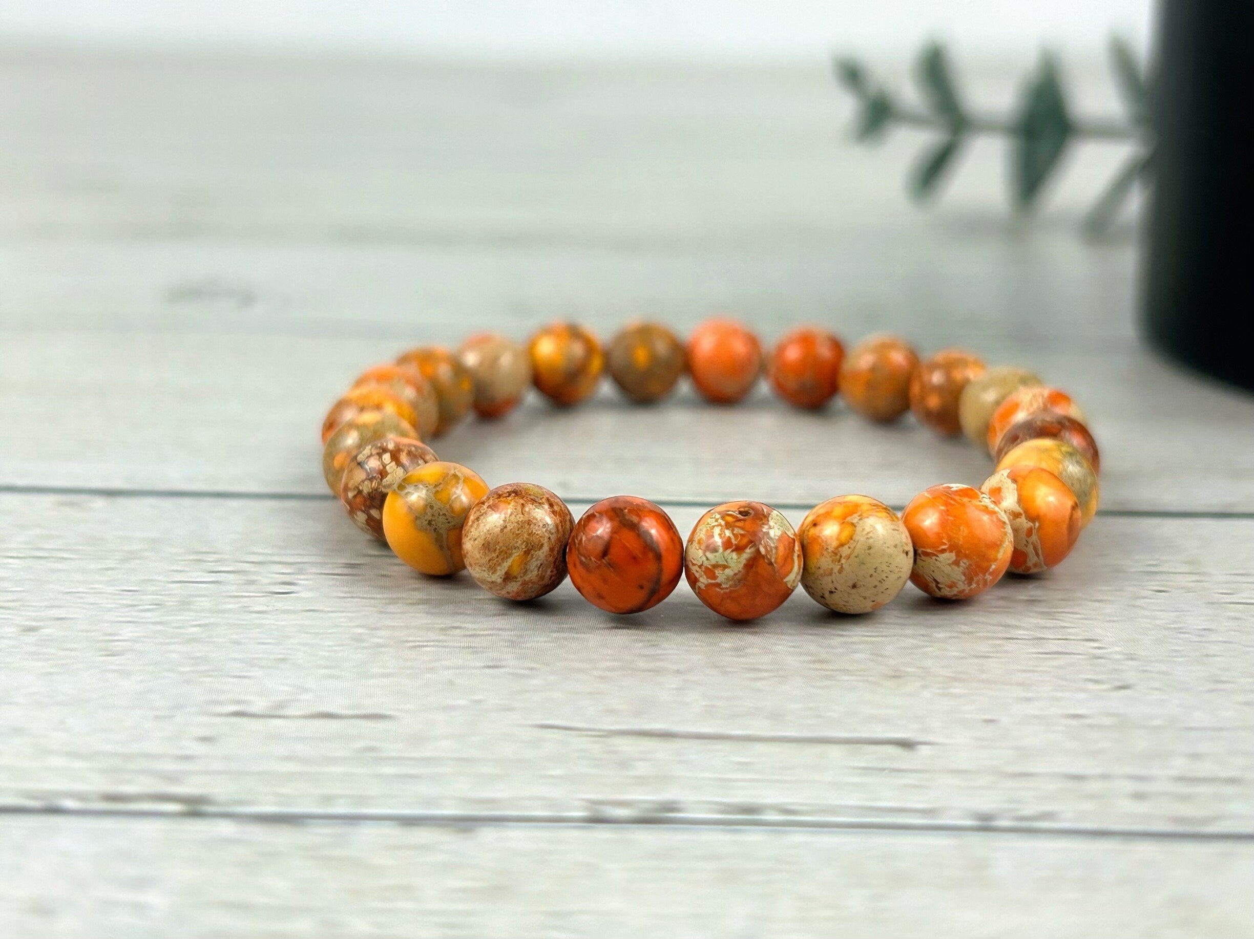 Orange Jasper Bracelet, Orange Beaded Bracelet, Imperial Jasper, Handmade Jewelry, Gemstone Bracelet, Personalized Bracelet, Gift for Him