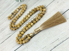 108 Mala Necklace, Picture Jasper Necklace, Japa Mala, Prayer Beads Necklace, Hand Knotted Mala, Meditation Necklace, Handmade Jewelry