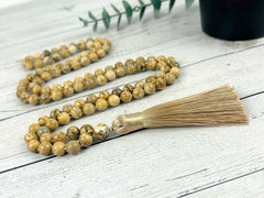 108 Mala Necklace, Picture Jasper Necklace, Japa Mala, Prayer Beads Necklace, Hand Knotted Mala, Meditation Necklace, Handmade Jewelry