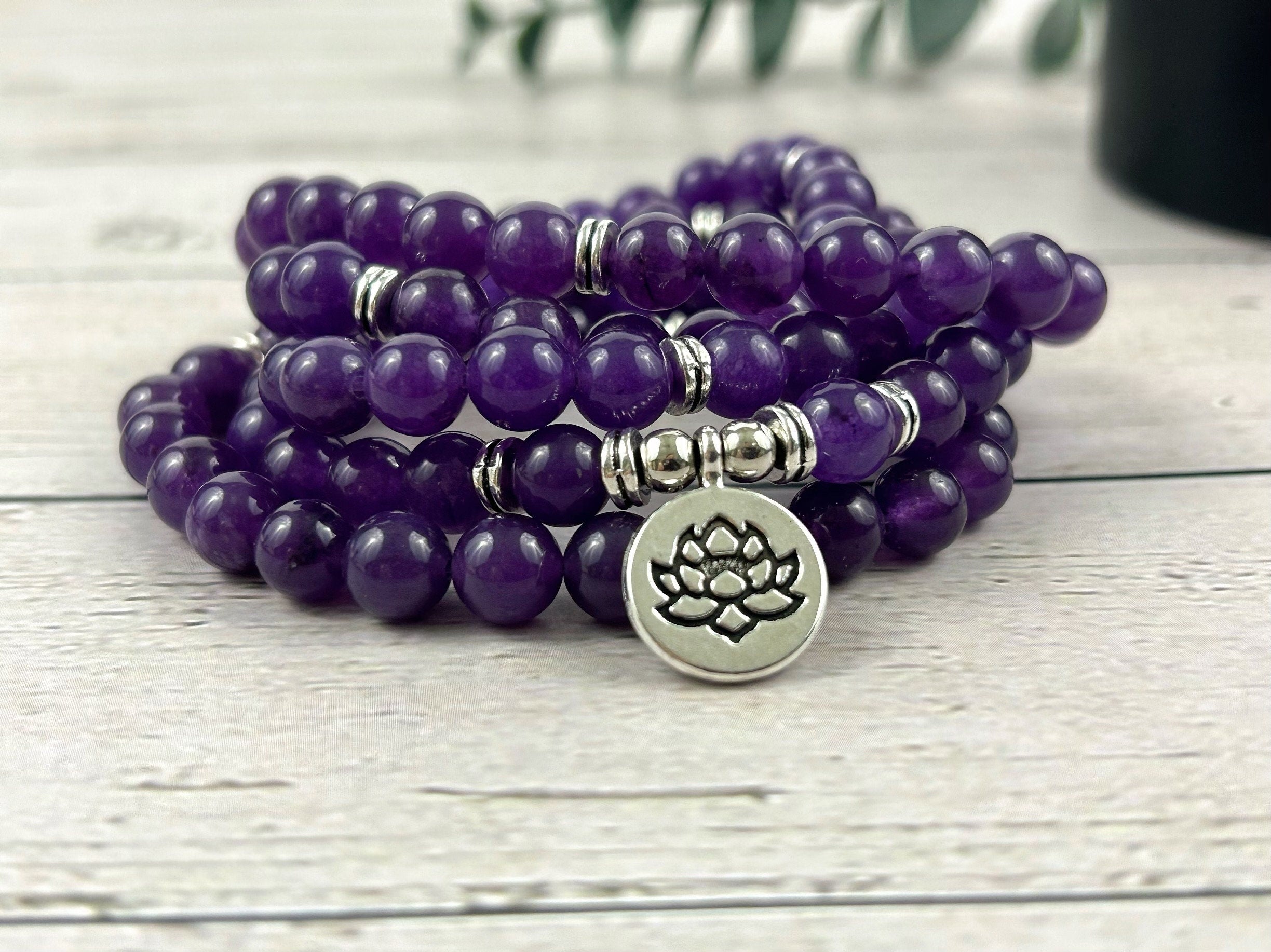 108 Mala Beads Necklace, Purple Chalcedony Japa Mala, Prayer Beads Necklace, 108 Mala Beads Bracelet, Meditation Necklace, Handmade Jewelry