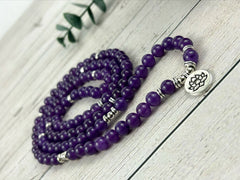 108 Mala Beads Necklace, Purple Chalcedony Japa Mala, Prayer Beads Necklace, 108 Mala Beads Bracelet, Meditation Necklace, Handmade Jewelry