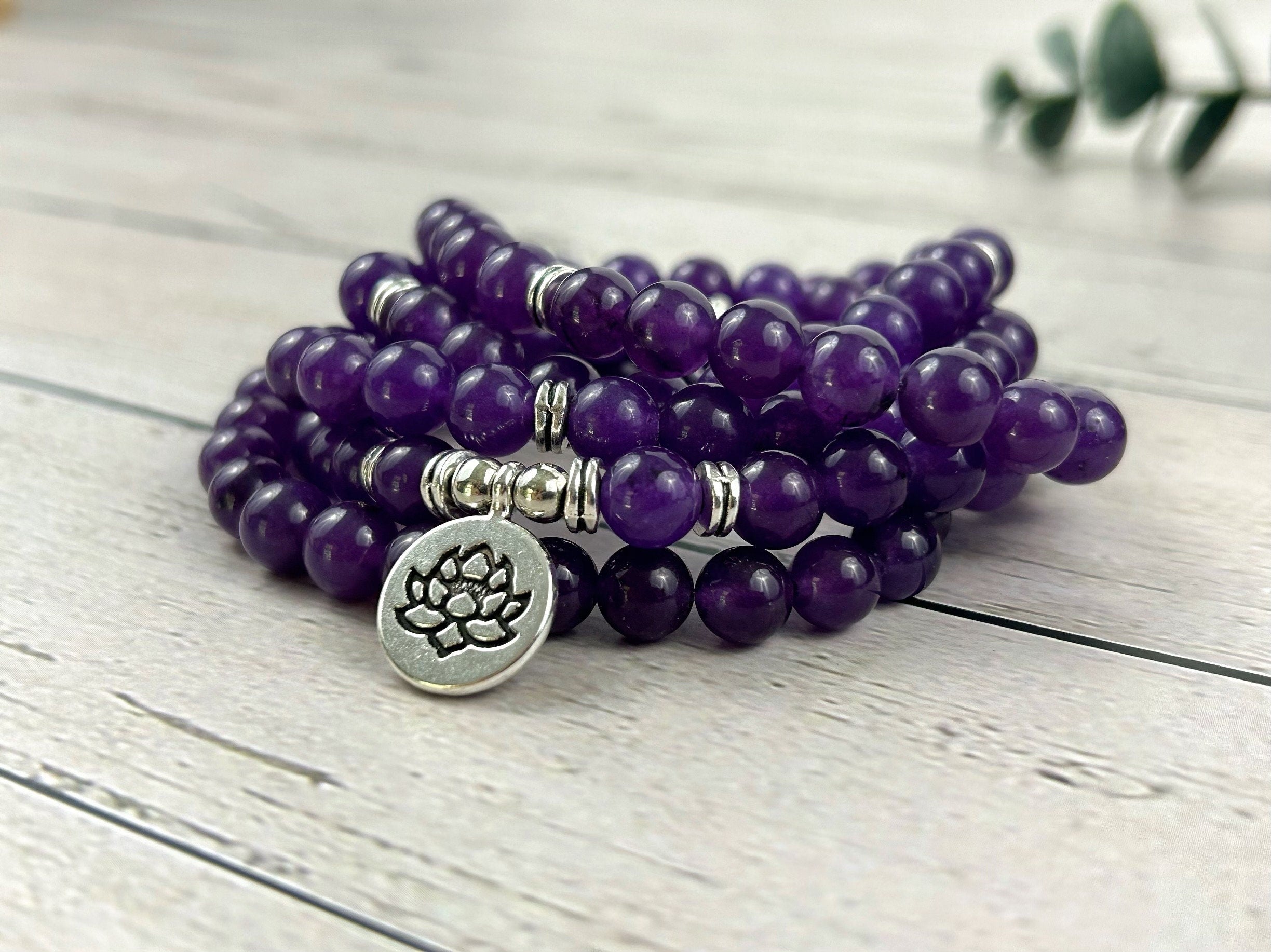 108 Mala Beads Necklace, Purple Chalcedony Japa Mala, Prayer Beads Necklace, 108 Mala Beads Bracelet, Meditation Necklace, Handmade Jewelry