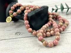 108 Mala Necklace, Japa Mala, Prayer Beads, 108 Mala Beads Bracelet, Meditation Necklace, Rhodochrosite Mala, Handmade Jewelry