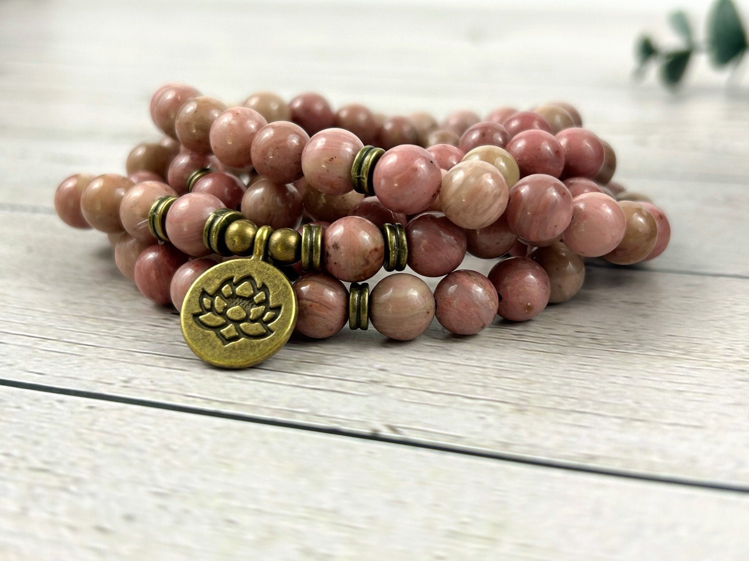108 Mala Necklace, Japa Mala, Prayer Beads, 108 Mala Beads Bracelet, Meditation Necklace, Rhodochrosite Mala, Handmade Jewelry