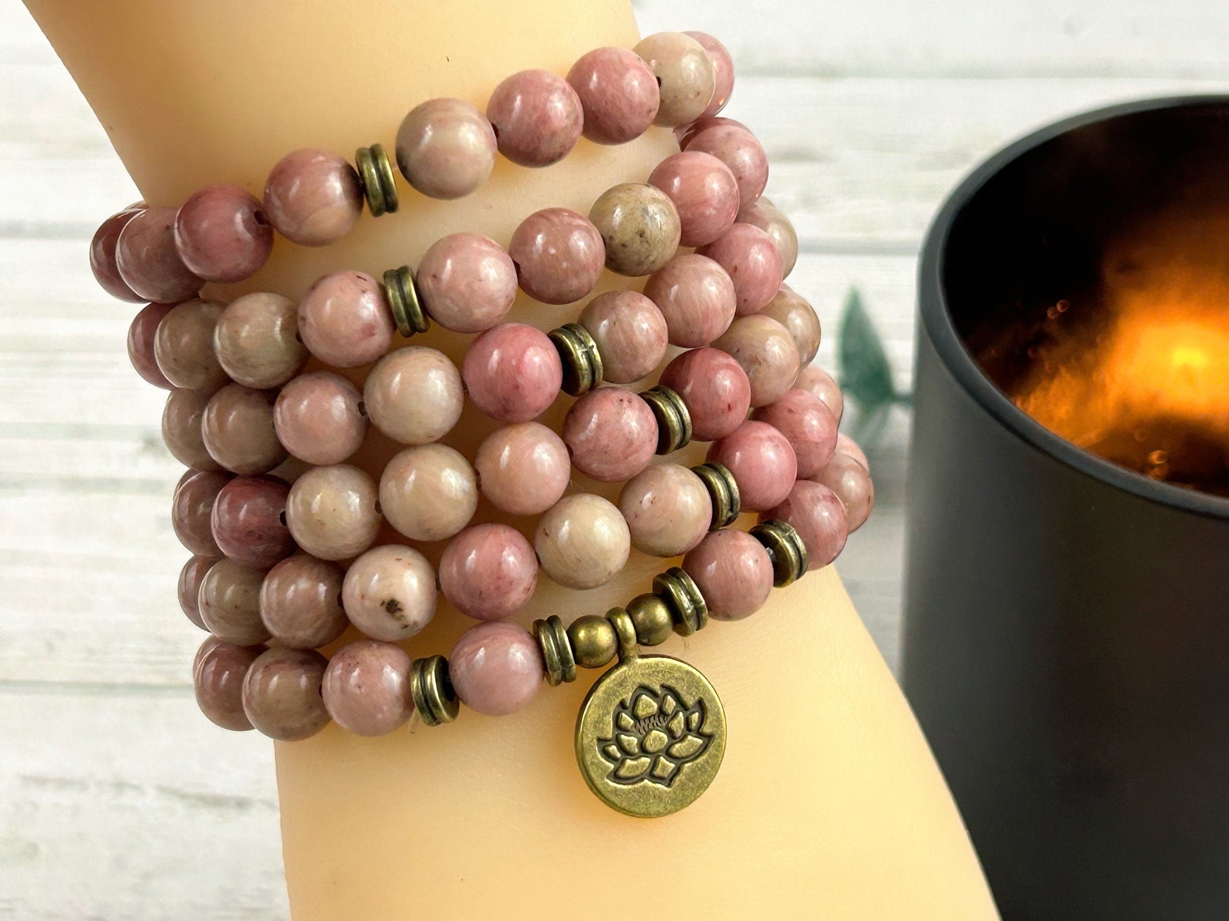 108 Mala Necklace, Japa Mala, Prayer Beads, 108 Mala Beads Bracelet, Meditation Necklace, Rhodochrosite Mala, Handmade Jewelry