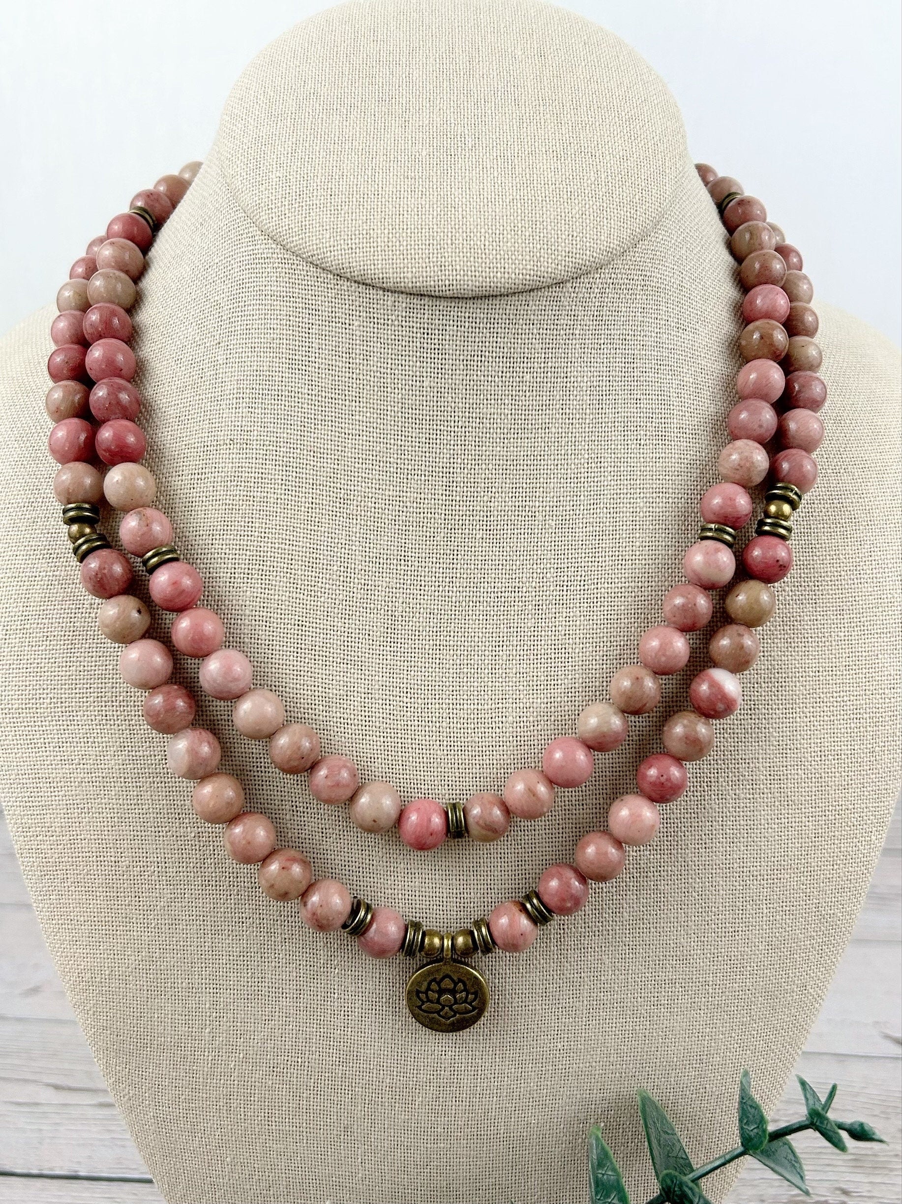 108 Mala Necklace, Japa Mala, Prayer Beads, 108 Mala Beads Bracelet, Meditation Necklace, Rhodochrosite Mala, Handmade Jewelry