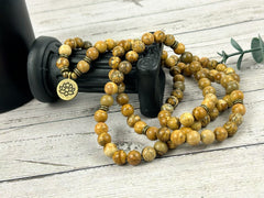 Japa Mala, 108 Mala Beads Necklace, Picture Jasper Mala Nevklace, Prayer Beads Necklace, 108 Mala Beads Bracelet, Meditation Necklace