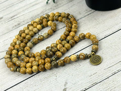 Japa Mala, 108 Mala Beads Necklace, Picture Jasper Mala Nevklace, Prayer Beads Necklace, 108 Mala Beads Bracelet, Meditation Necklace