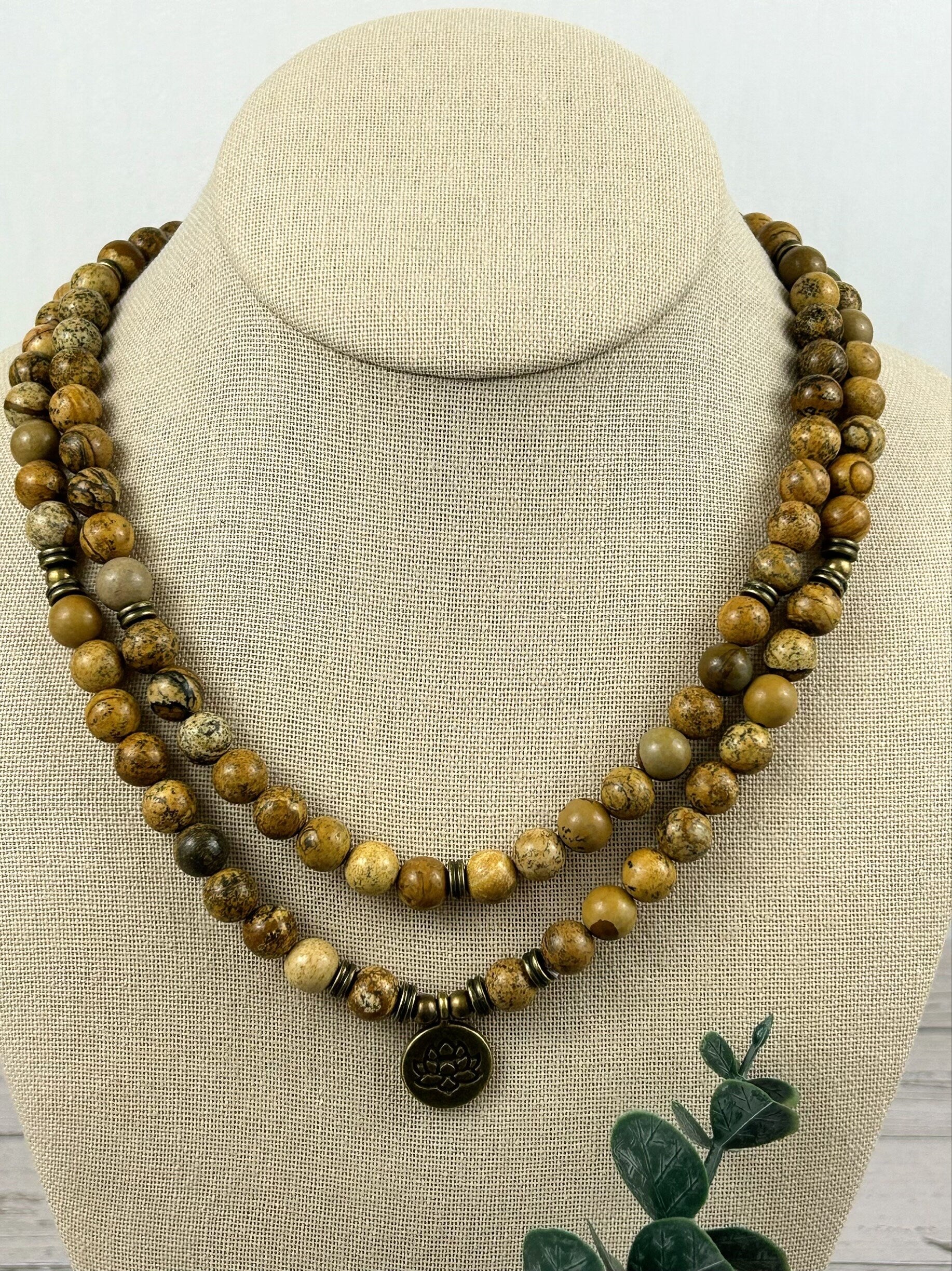 Japa Mala, 108 Mala Beads Necklace, Picture Jasper Mala Nevklace, Prayer Beads Necklace, 108 Mala Beads Bracelet, Meditation Necklace