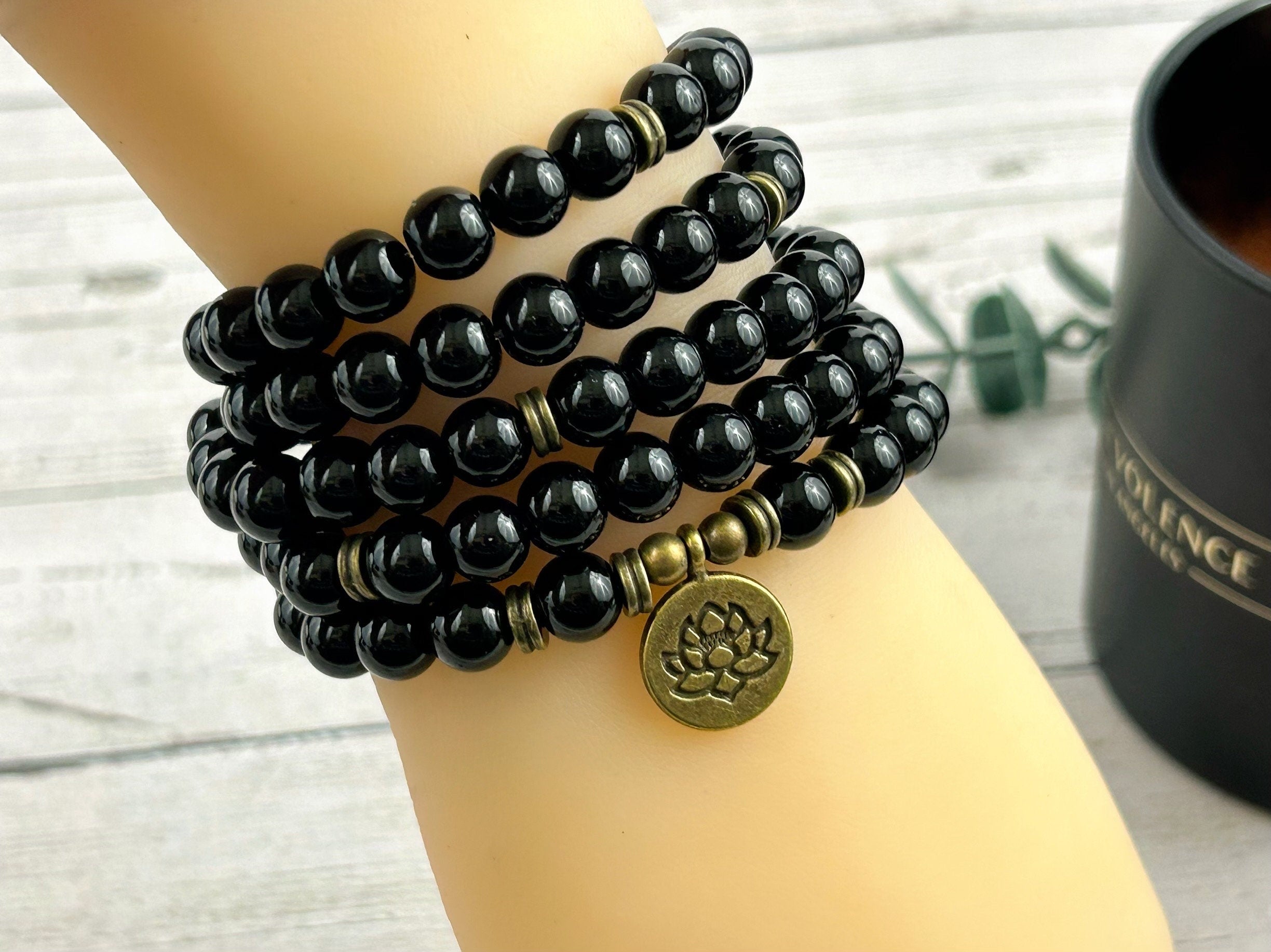108 Mala Beads Necklace, Black Tourmaline Necklace, Prayer Beads Necklace, 108 Mala Beads Bracelet, Meditation Necklace, Handmade Jewelry