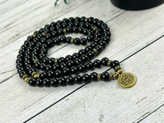 108 Mala Beads Necklace, Black Tourmaline Necklace, Prayer Beads Necklace, 108 Mala Beads Bracelet, Meditation Necklace, Handmade Jewelry