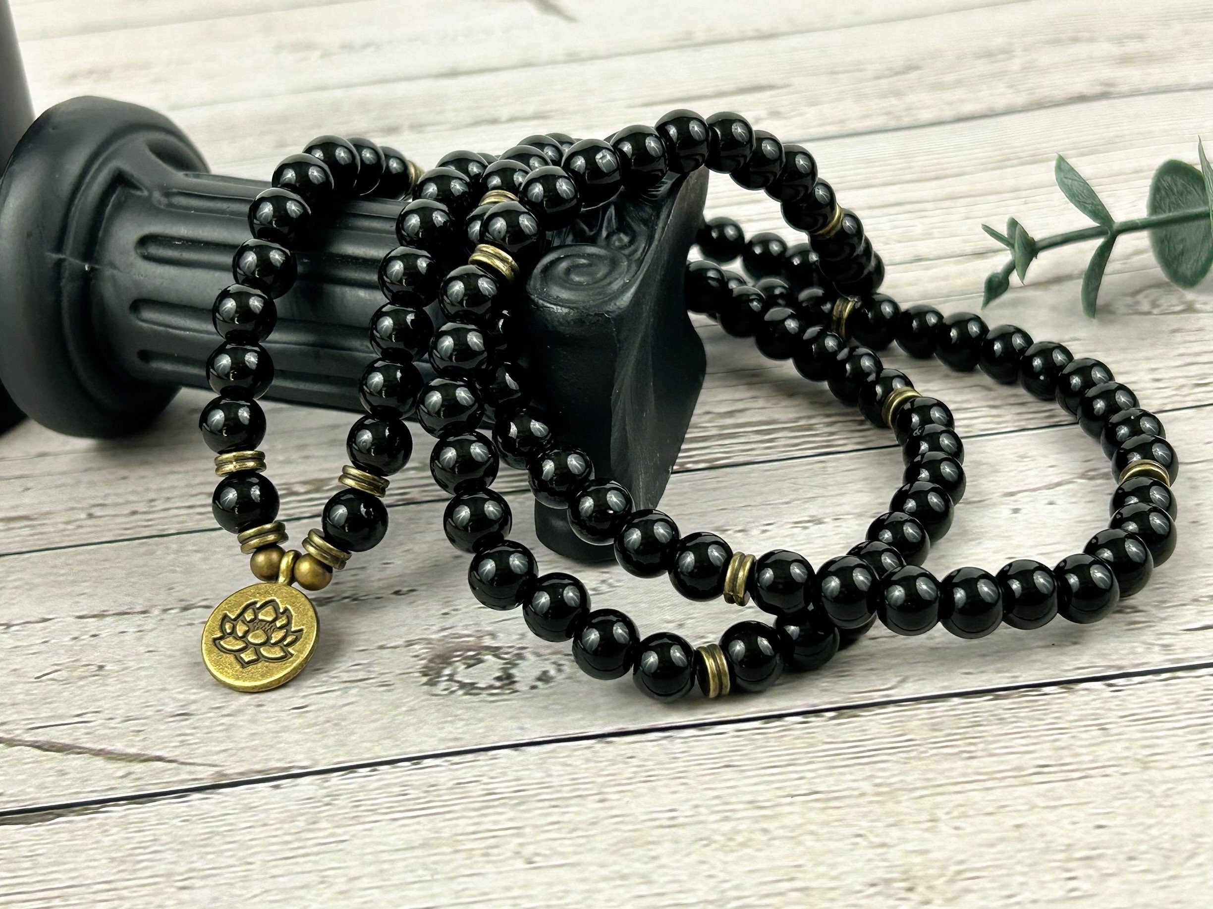 108 Mala Beads Necklace, Black Tourmaline Necklace, Prayer Beads Necklace, 108 Mala Beads Bracelet, Meditation Necklace, Handmade Jewelry