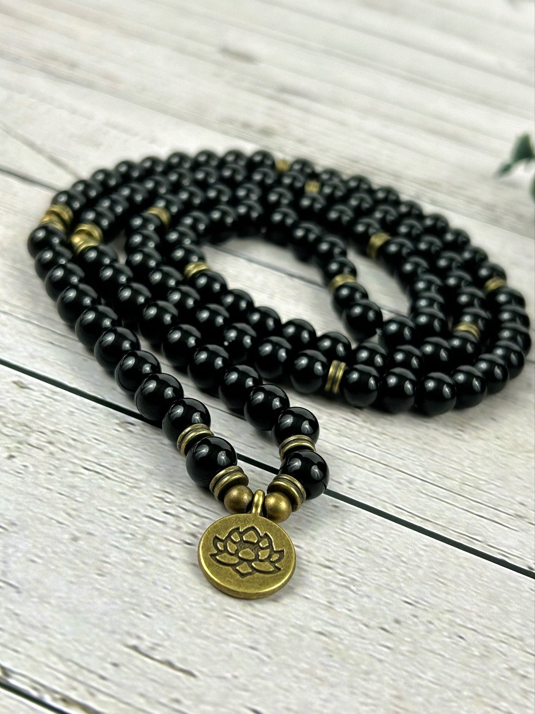 108 Mala Beads Necklace, Black Tourmaline Necklace, Prayer Beads Necklace, 108 Mala Beads Bracelet, Meditation Necklace, Handmade Jewelry