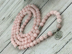 108 Mala Necklace, Prayer Beads,Rose Quartz Japa Mala, Meditation Necklace, Handmade Jewelry