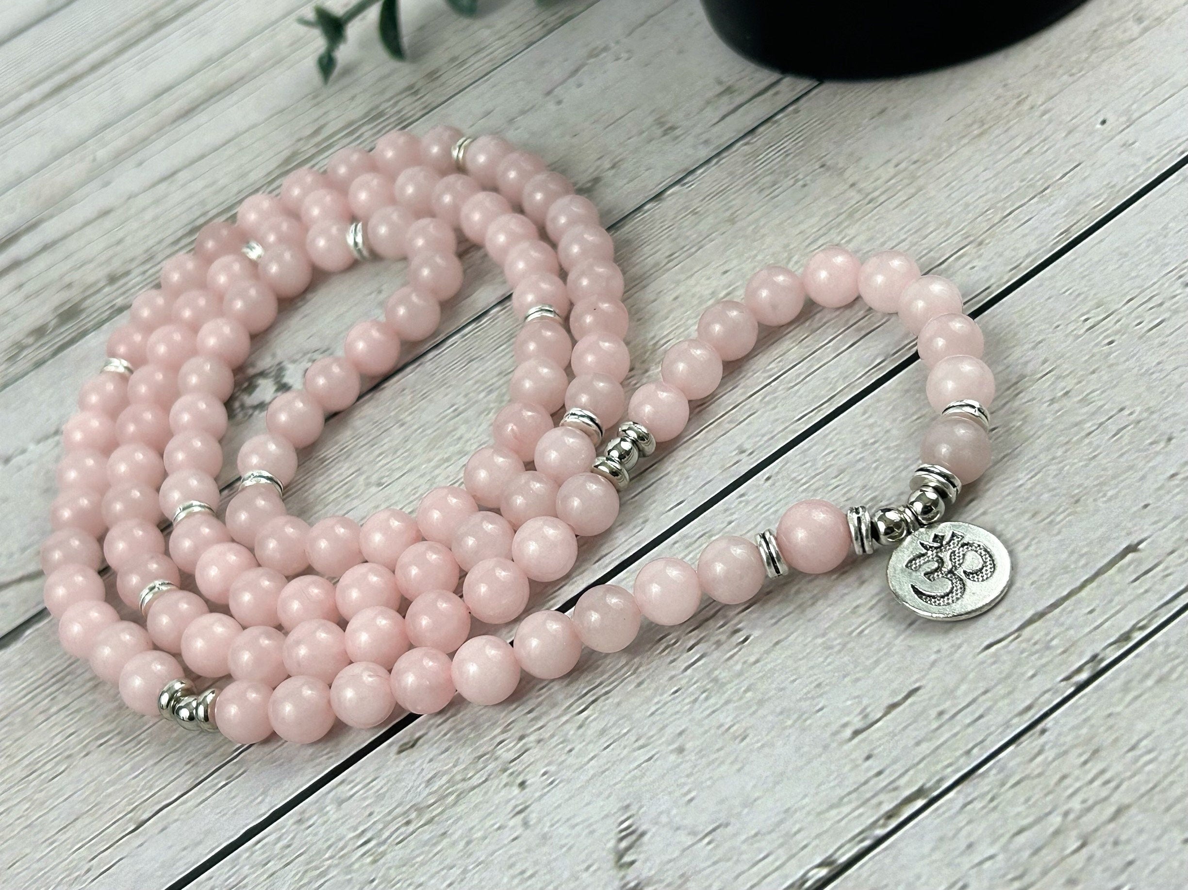 108 Mala Necklace, Prayer Beads,Rose Quartz Japa Mala, Meditation Necklace, Handmade Jewelry