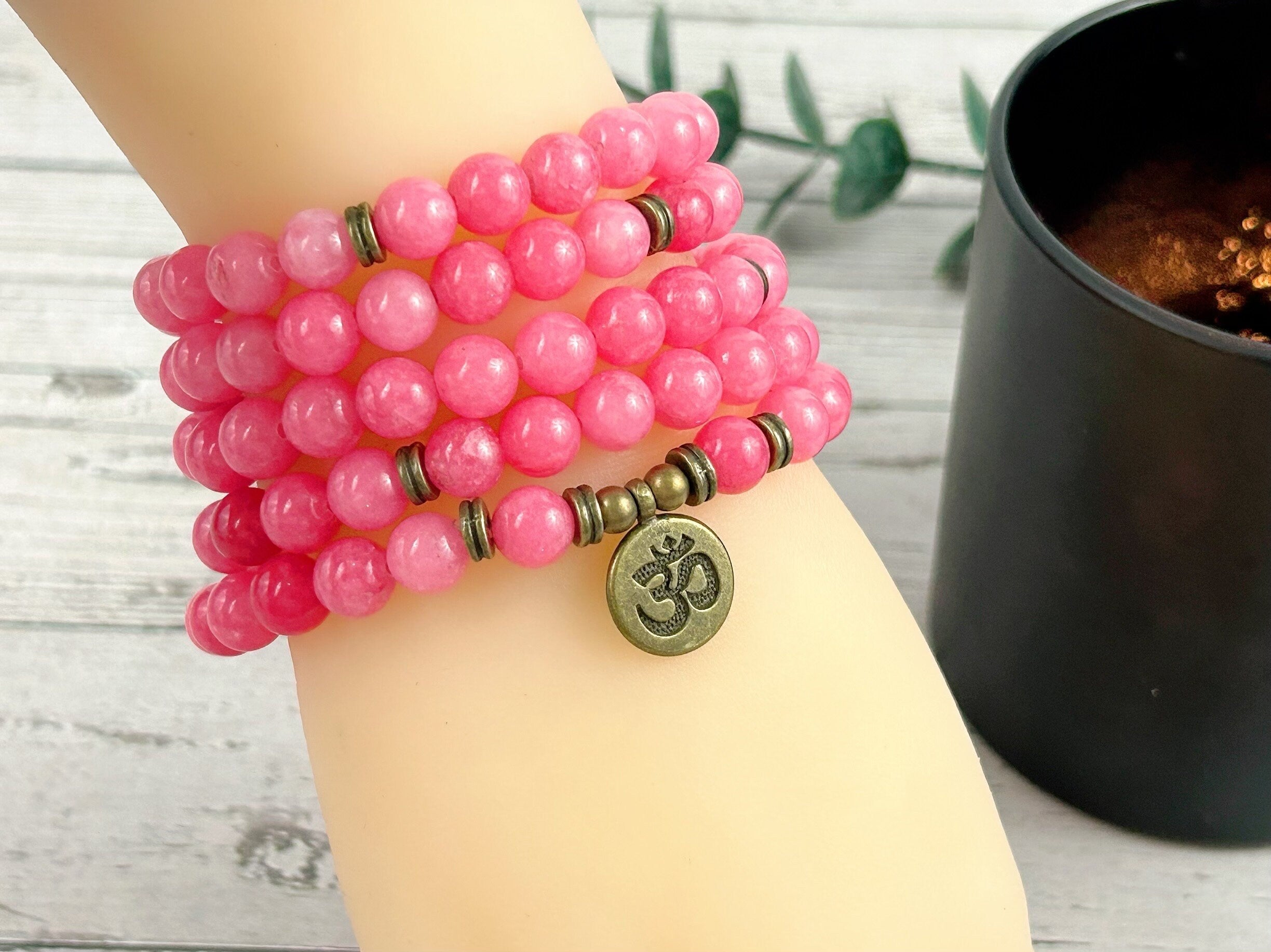 108 Mala Beads Necklace, Pink Chalcedony Mala Necklace, Japa Mala, Prayer Beads Necklace, Mala Beads Bracelet, Meditation Necklace, Handmade