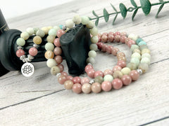 Japa Mala, 108 Mala Beads Necklace, Amazonite Necklace, Prayer Beads, 108 Mala Beads Bracelet, Meditation Necklace, Rhodochrosite Mala